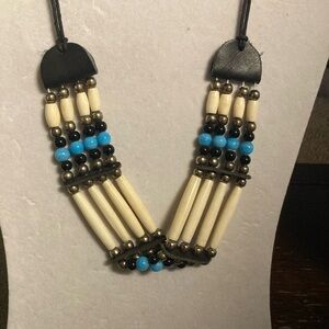 Vintage leather beaded choker / hat wear . Unique colors and design